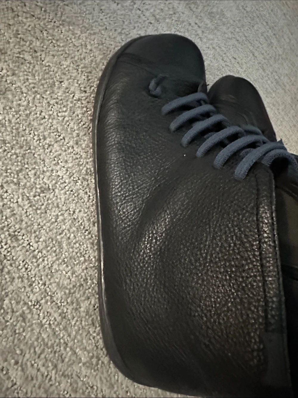 Camper Men's Black Leather Boat Shoes with Dark Blue Laces